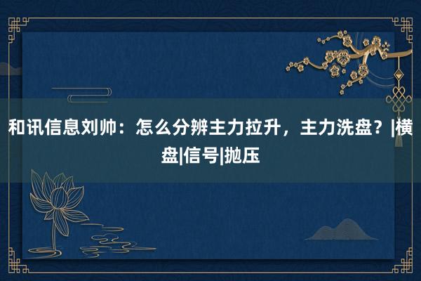 和讯信息刘帅：怎么分辨主力拉升，主力洗盘？|横盘|信号|抛压