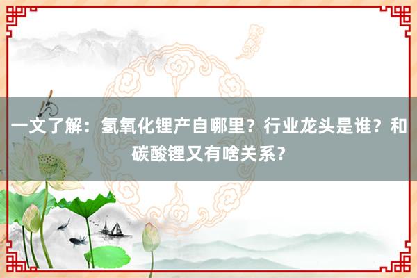 一文了解：氢氧化锂产自哪里？行业龙头是谁？和碳酸锂又有啥关系？