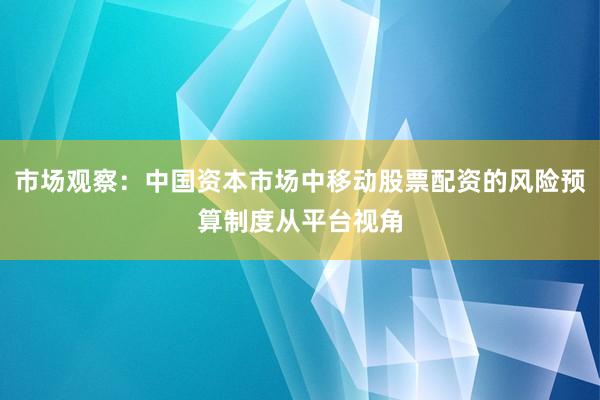 市场观察：中国资本市场中移动股票配资的风险预算制度从平台视角