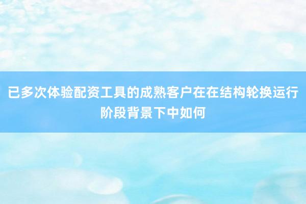 已多次体验配资工具的成熟客户在在结构轮换运行阶段背景下中如何