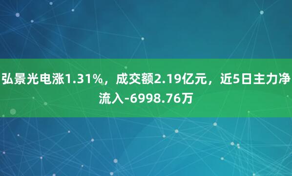 弘景光电涨1.31%，成交额2.19亿元，近5日主力净流入-6998.76万