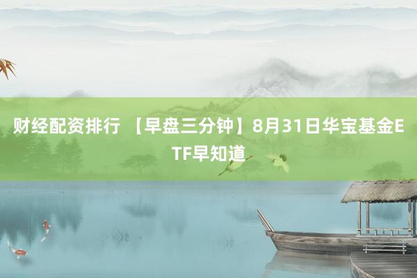 财经配资排行 【早盘三分钟】8月31日华宝基金ETF早知道